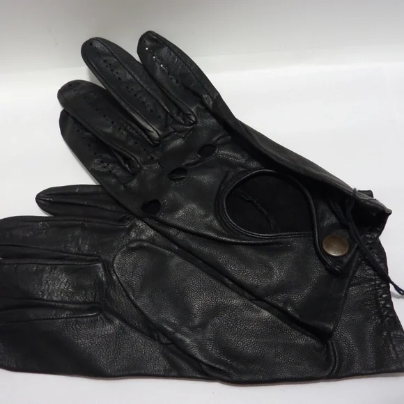 Fownes Vintage NEW BLACK Genuine Leather DRIVING Gloves Size Medium - Picture 3 of 5